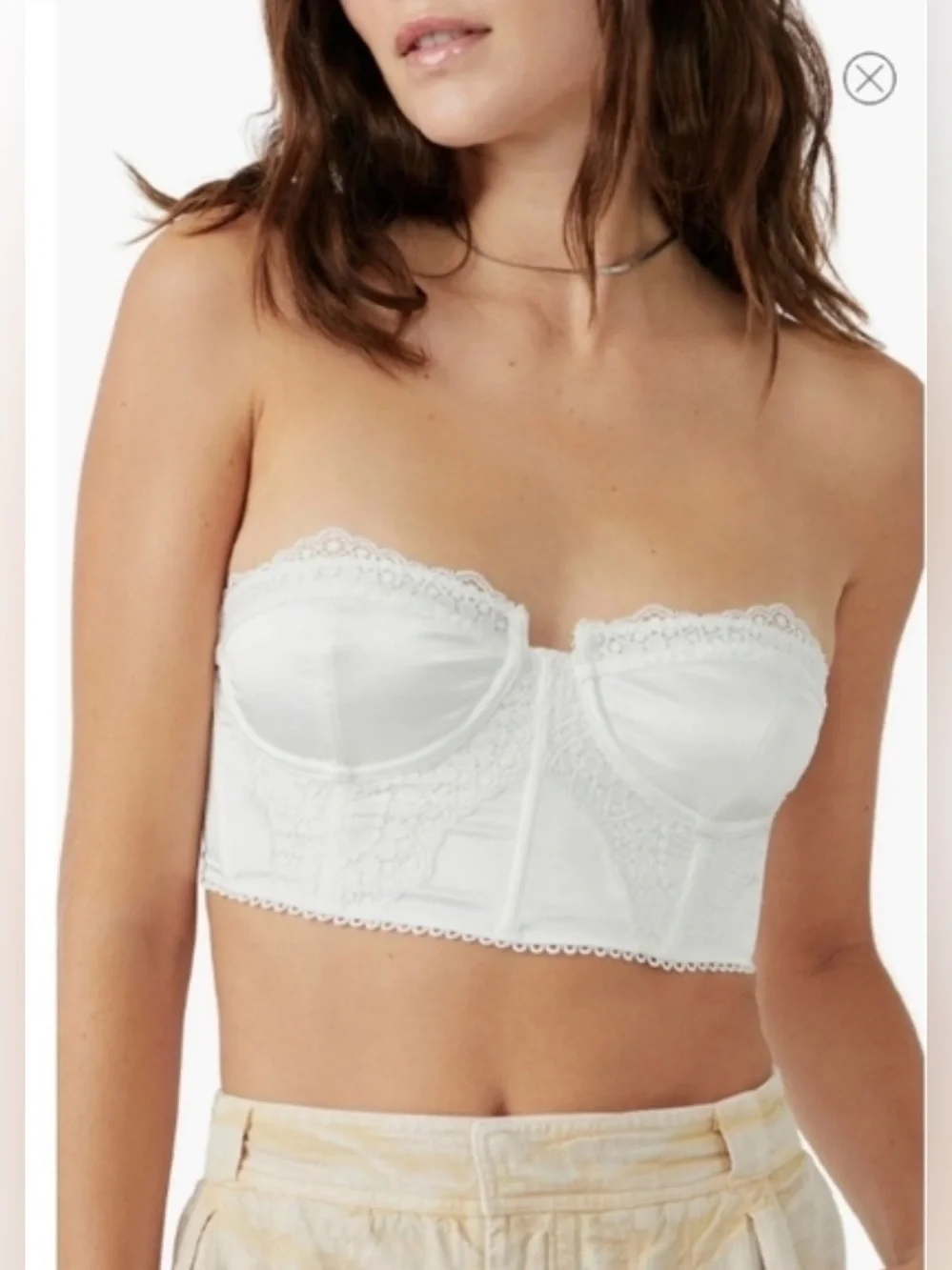 Free People Intimately Lots of Love Strapless Corset Top in Satin White, Medium